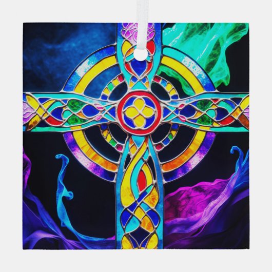 Moderne Cross Vibrant kleuren Suncatcher Glas Ornament (Achterkant)