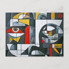 Moderne Cubistische Gezichtabstractie Briefkaart