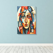 Moderne Cubistische Portret Geometrisch Canvas Afdruk (Insitu (Houten vloer))