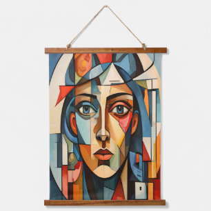 Moderne Cubistische Portret Geometrische Print Hangend Wandkleed