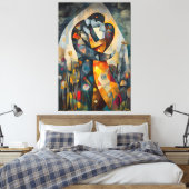 Moderne Cubistische Visie op De Kus Canvas Afdruk (Insitu (Slaapkamer))