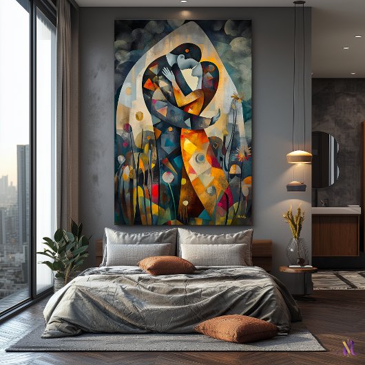 Moderne Cubistische Visie op De Kus Canvas Afdruk