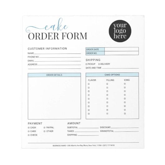 Moderne Cupcake Bakery Blue Order Form Notitieblok (Voorkant)