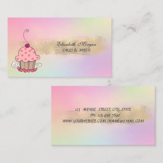 Moderne cupcake bakkerpenseel Slag holografisch Visitekaartje (Voorkant / Achterkant)
