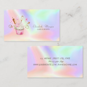 Moderne Cupcake Bloem Bakkerij Tools Holographic Visitekaartje