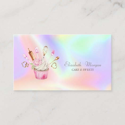 Moderne Cupcake Bloem Bakkerij Tools Holographic Visitekaartje (Voorkant)
