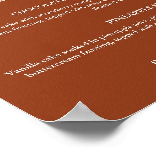 Moderne Cupcake bruiloft menu teken dessert teken Poster (Hoek)