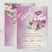 Moderne cupcake girly waterverf boho floral kaart (Voorkant / Achterkant)