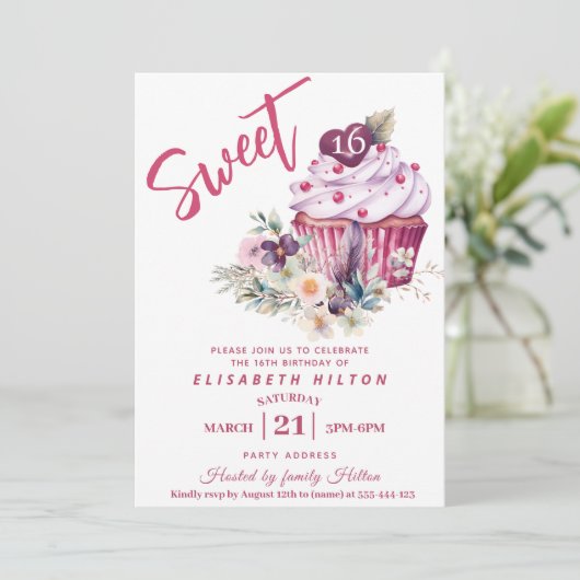 Moderne cupcake girly waterverf boho floral kaart (Staand voorkant)