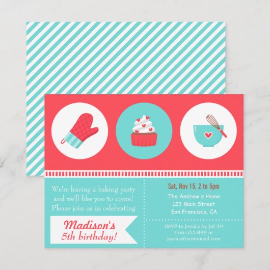 Moderne Cupcake Koking Baking Birthday Party Kaart (Voorkant / Achterkant)