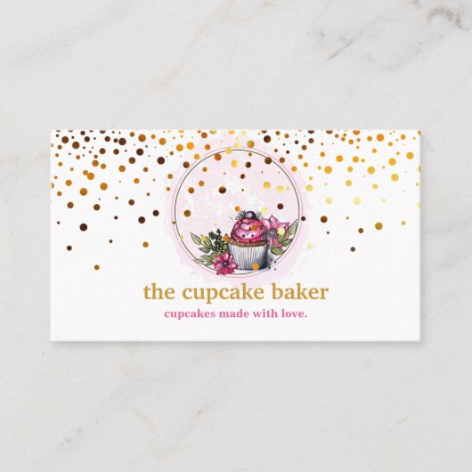 Moderne cupcake Logo Bakery Chef Catering Confetti Visitekaartje (Voorkant)