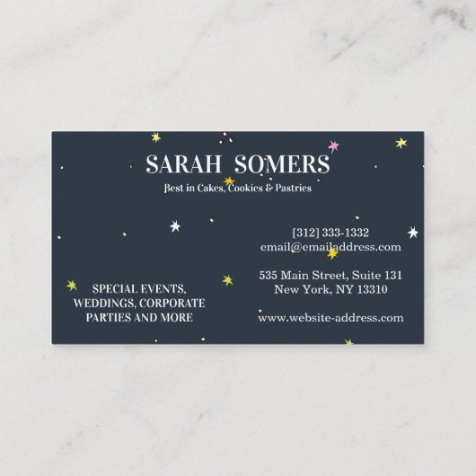 Moderne cupcake Logo Bakery Chef Catering Confetti Visitekaartje (Achterkant)