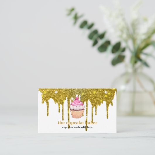 Moderne cupcake Logo Bakery Chef Catering Confetti Visitekaartje (Staand voorkant)