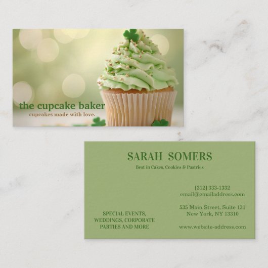 Moderne cupcake Logo Bakery Chef Catering Confetti Visitekaartje (Voorkant / Achterkant)