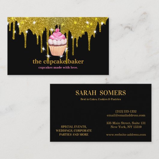 Moderne cupcake Logo Bakery Chef Catering Confetti Visitekaartje (Voorkant / Achterkant)