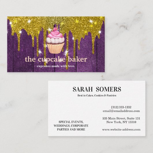 Moderne cupcake Logo Bakery Chef Catering Confetti Visitekaartje (Voorkant / Achterkant)