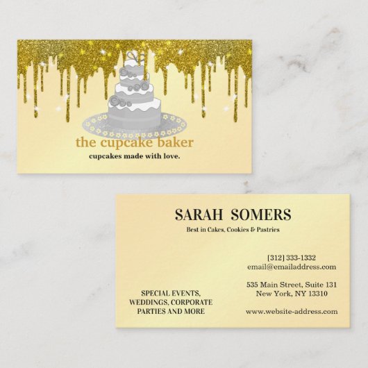 Moderne Cupcake Logo Bakkerij Catering Glitter Dri Visitekaartje (Voorkant / Achterkant)