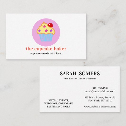 Moderne Cupcake Logo Bakkerij Chef Catering Visitekaartje (Voorkant / Achterkant)