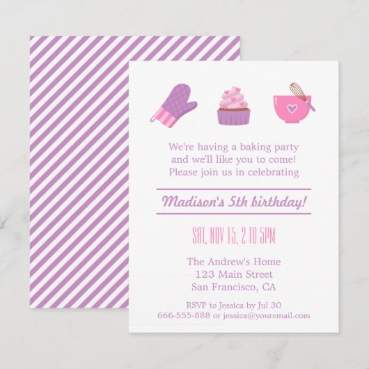 Moderne Cupcake Paarse Roze Bakken Verjaardagsfees Kaart (Voorkant / Achterkant)