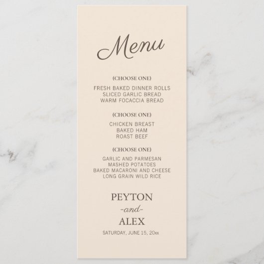 Moderne cursieve Cream Wedding Reception van Manus Menu (Voorkant)