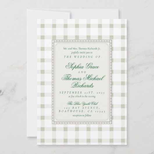 Moderne Cursieve Script Checkered bruiloft uitnodi Kaart (Voorkant)