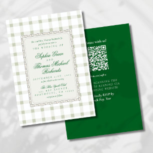 Moderne Cursieve Script Checkered bruiloft uitnodi Kaart