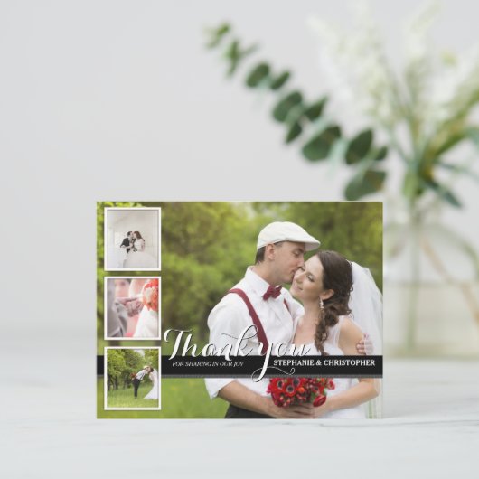 Moderne Cursieve Trouwfoto Dank u Briefkaart (Staand voorkant)