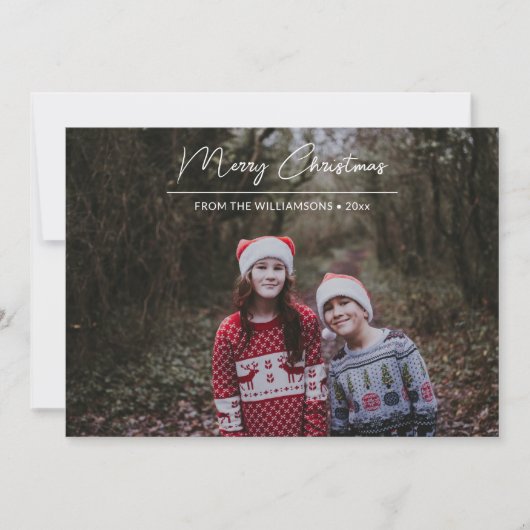 Moderne cursus Kerstmis — White script overlay fot Feestdagenkaart (Voorkant)