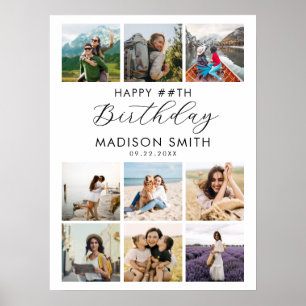 Moderne Custom Age Happy Birthday Fotocollage Poster