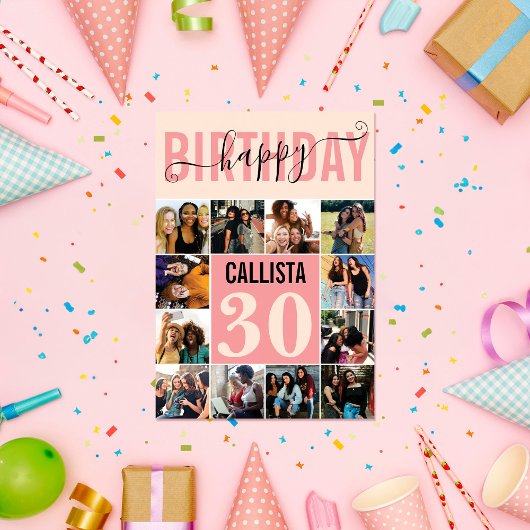 Moderne Custom Blush Roze 12 Foto Verjaardag Kaart