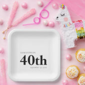 Moderne Custom Bold Black Tekst 40e Naam Datum Papieren Bordje (Feest)