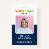 Moderne Custom Business Logo Medewerker Foto Blauw Badge (Voorkant)