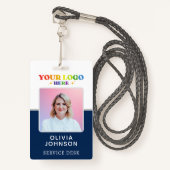 Moderne Custom Business Logo Medewerker Foto Blauw Badge (Voorkant met draagriem)