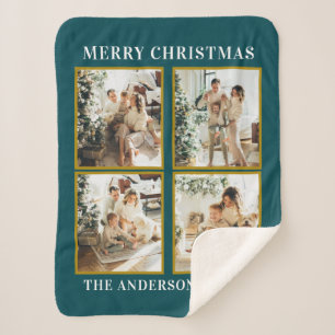 Moderne Custom Christmas Family Fotocollage Blauwg Sherpa Deken