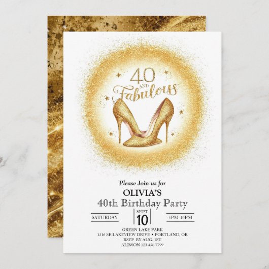 Moderne Custom Digitaal Goud 40e Verjaardag Kaart (Voorkant / Achterkant)