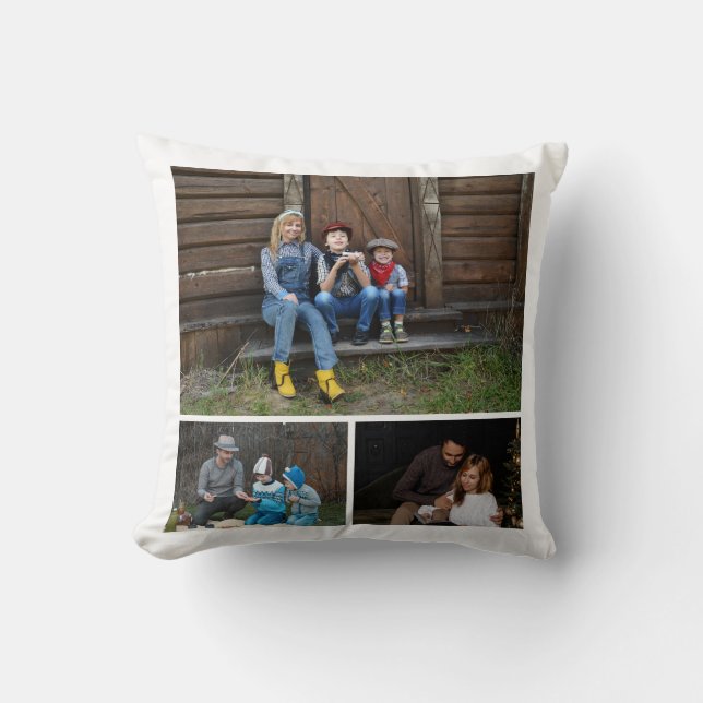 Moderne Custom Drie Familie Fotocollage Kussen (Voorkant)