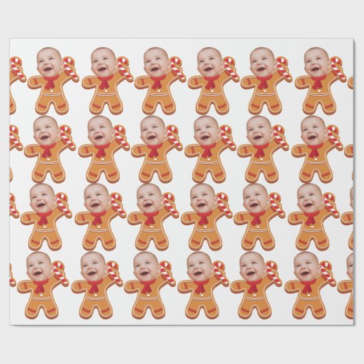 Moderne Custom Face Photo Gingerbread Xmas baby Cadeaupapier (Vlak)