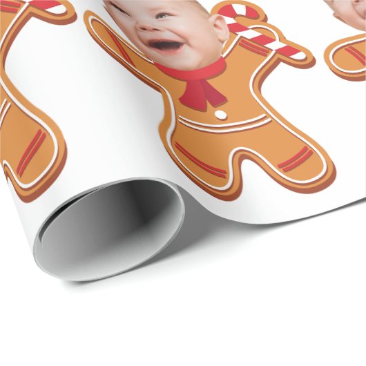 Moderne Custom Face Photo Gingerbread Xmas baby Cadeaupapier (Rol Hoek)