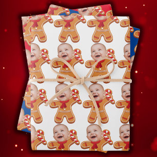 Moderne Custom Face Photo Gingerbread Xmas baby Inpakpapier Vel