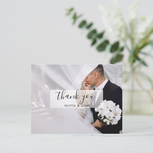 Moderne Custom Foto Zwart & Wit Trouwen Dank u Briefkaart (Staand voorkant)