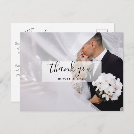 Moderne Custom Foto Zwart & Wit Trouwen Dank u Briefkaart (Voorkant / Achterkant)