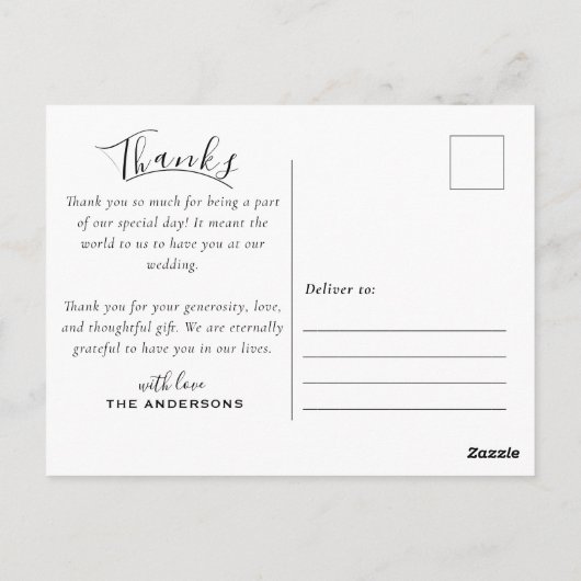 Moderne Custom Foto Zwart & Wit Trouwen Dank u Briefkaart (Achterkant)