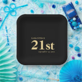 Moderne Custom Goud Zwart 21e Naam Datum Papieren Bordje (Feest)