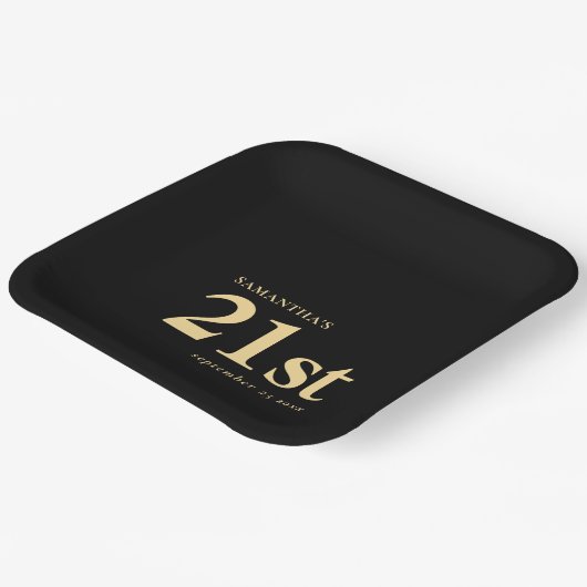 Moderne Custom Goud Zwart 21e Naam Datum Papieren Bordje (Gebogen)
