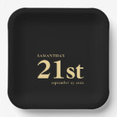 Moderne Custom Goud Zwart 21e Naam Datum Papieren Bordje (Voorkant)