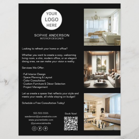 Moderne Custom Logo Black Professional Business Flyer (Voorkant)