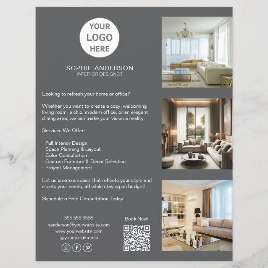 Moderne Custom Logo Grey Professional Business Flyer (Voorkant)