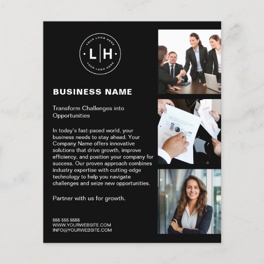 Moderne Custom Logo Photo Black Business Flyer (Voorkant)