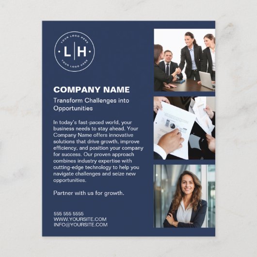 Moderne Custom Logo Photo Navy Blue Business Flyer (Voorkant)
