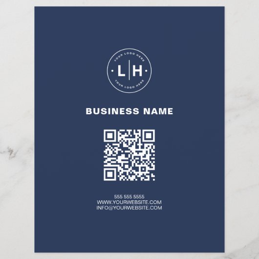 Moderne Custom Logo Photo QR Navy Blue Business Flyer (Achterkant)